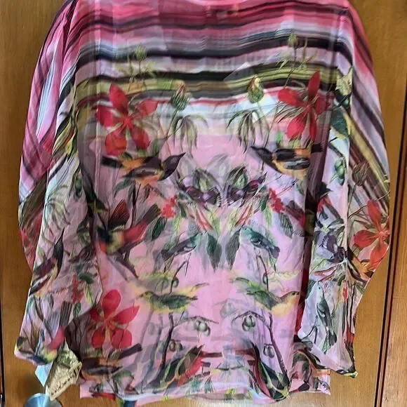 Cute colourful bird and flower tank with sheer overlay shirt - Picture 5 of 8